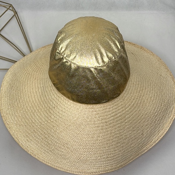 Wide Brim Gold Lame Crown Sun Hat - Picture 3 of 6